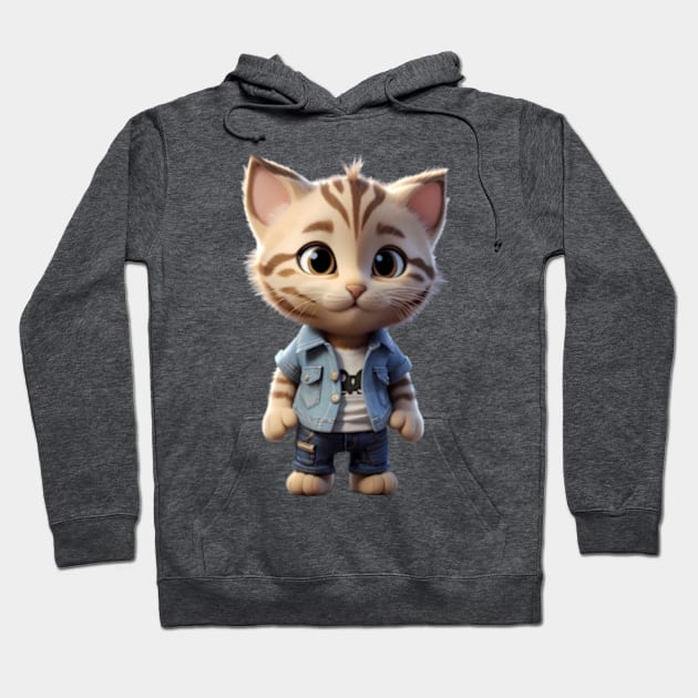 Cute tabby kitten in denim outfit Hoodie by BrisaArtPrints